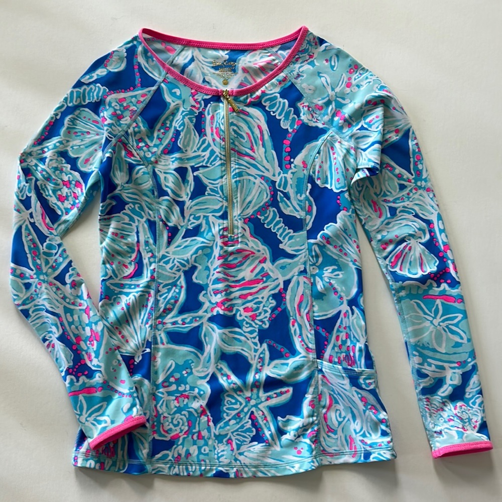 Lilly Pulitzer Luxletic UPF 50+ Sydney Sunguard Shirt in Bay Blue Into the Deep